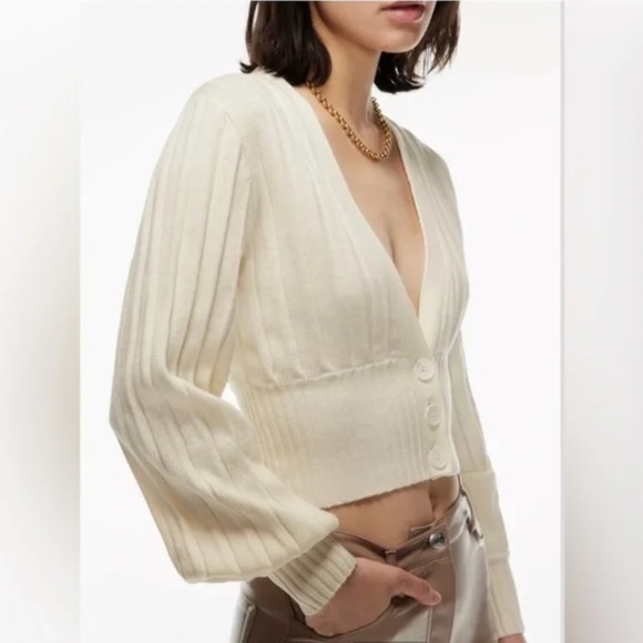 WILFRED x ARITZIA | Plunge Front Cardigan Merino Wool V-Neck Cardigan | Size S - Picture 2 of 10